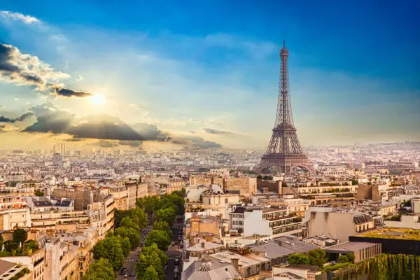 Eiffel Tower in Paris Skyline at Dawn